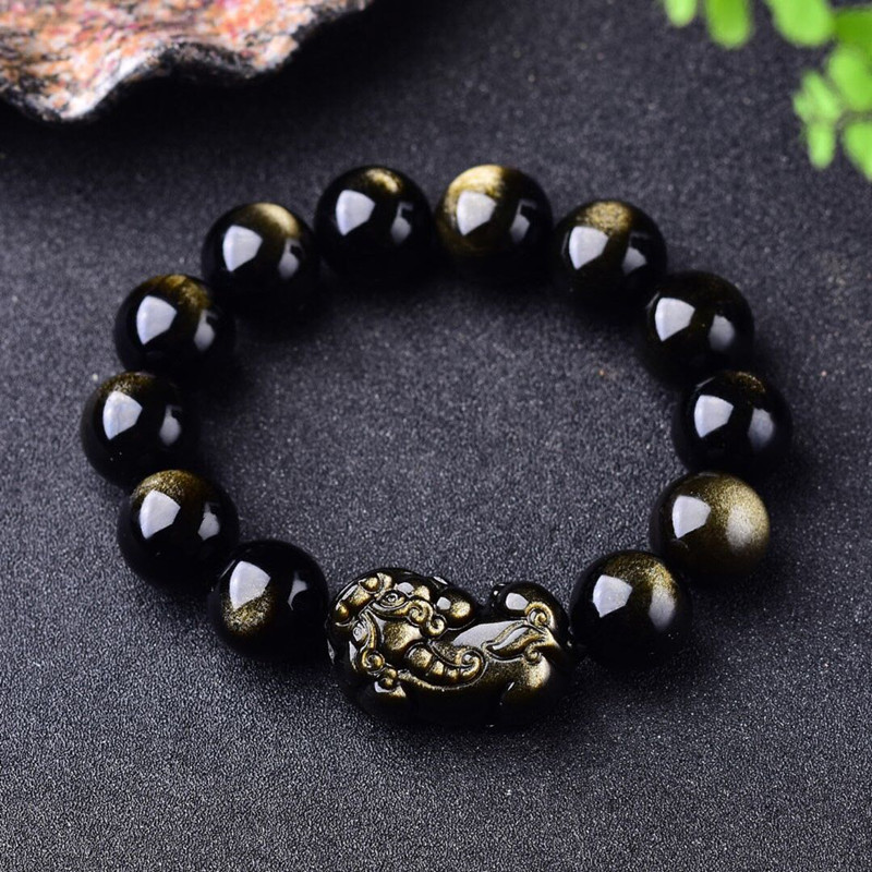 Gemstone Bracelet Healing - Bracelet en obsidienne en or naturel