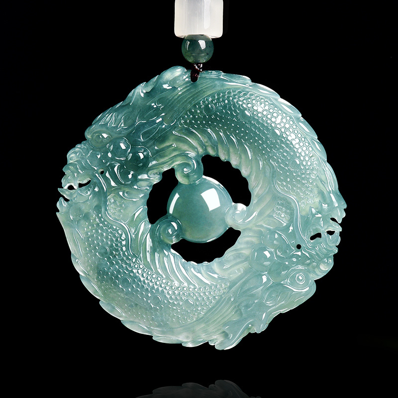Necklace Pendant - Collier pendentif en jade bleu émeraude