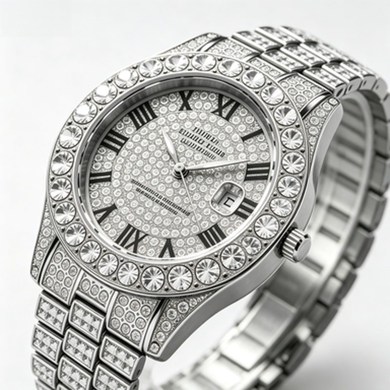 Jewelry Watches For Sale - Montre-bracelet en quartz doré incrustée de